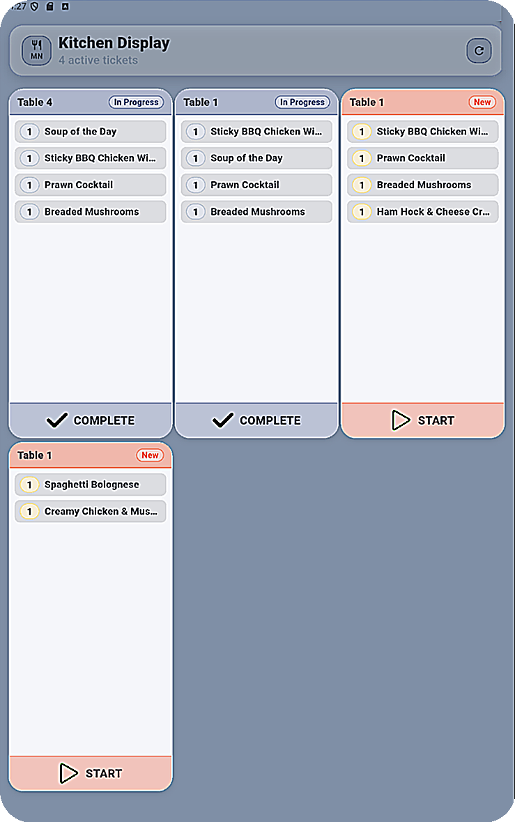 MenuNest Kitchen App - live order tickets