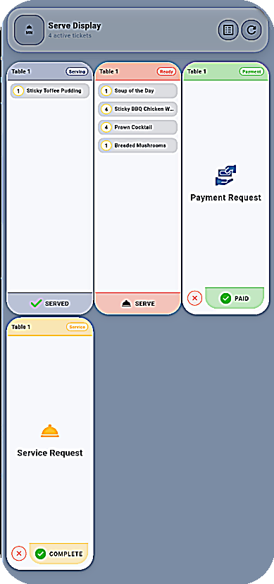 MenuNest Serve App - service staff view