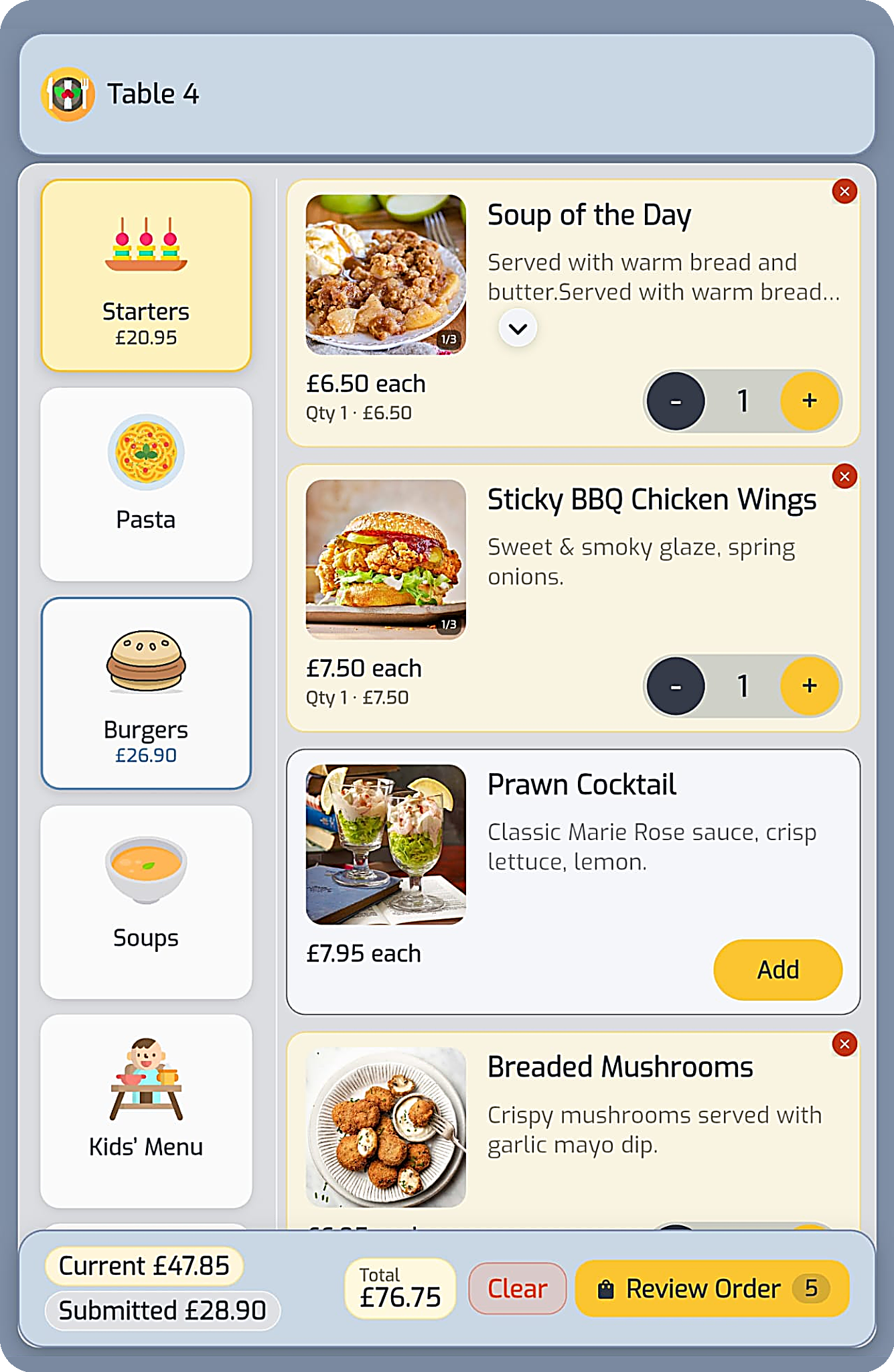 MenuNest Table App — guest ordering on tablet